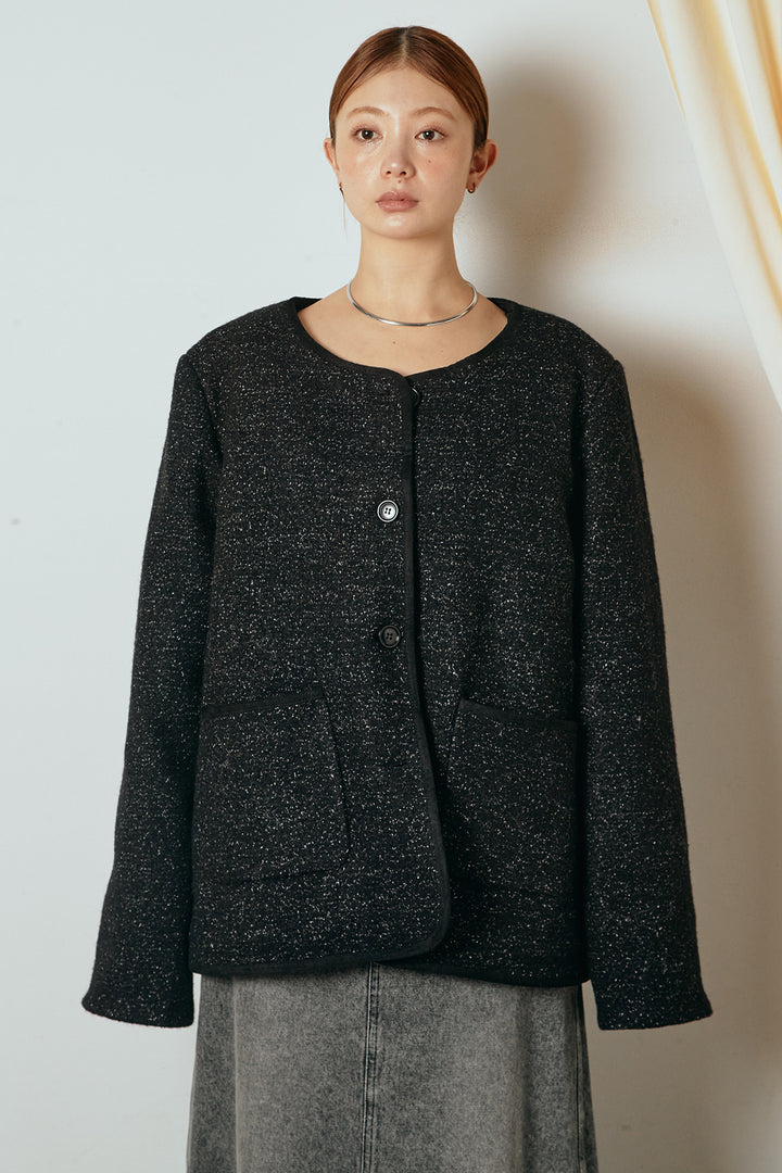 [SET]ノーカラーマフラーバッグ付きアウター+裏起毛スウェットワイドパンツ(2set)