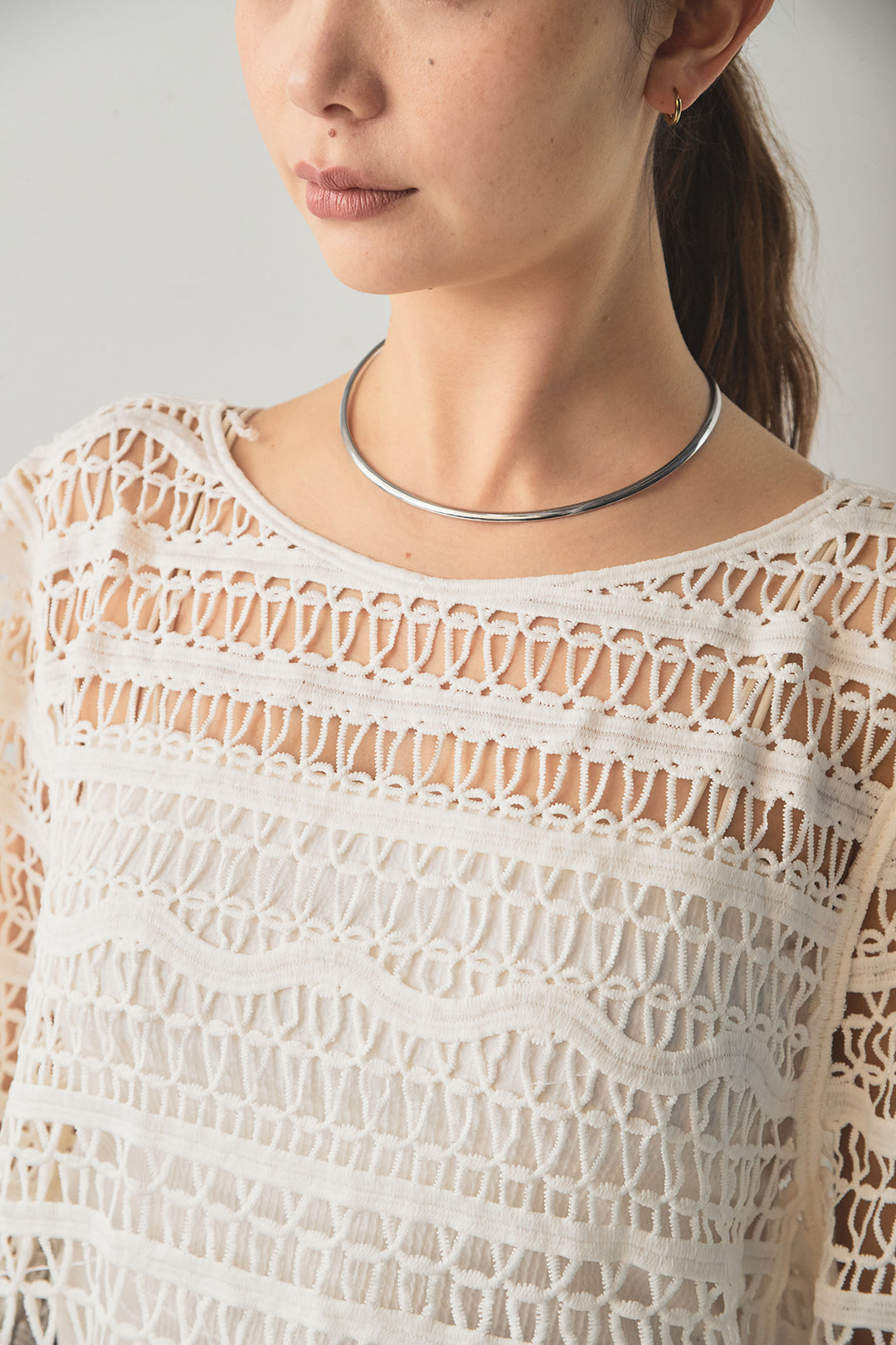 [SET]裾デザインメッシュプルオーバー+ベルト付きツータックワイドパンツ(2set)