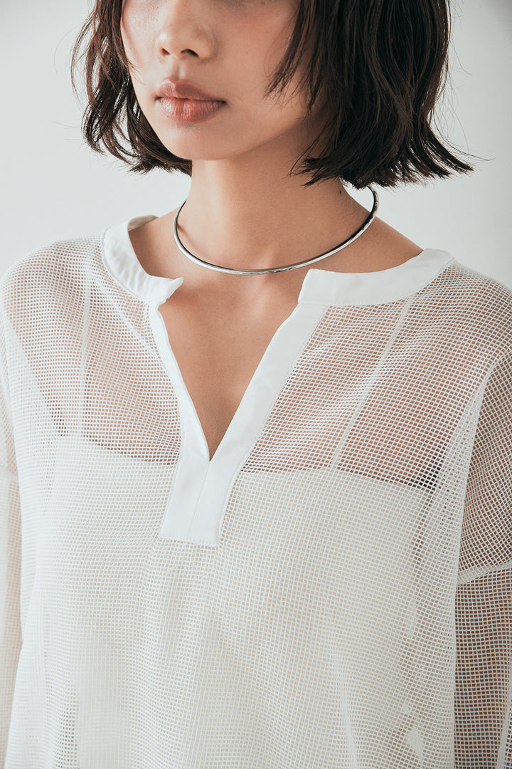 [SET]メッシュカットソースキッパープルオーバー+リネンライクストライプタックイージーパンツ(2set)