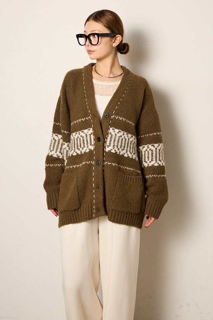 ライン柄ステッチニットカーディガン