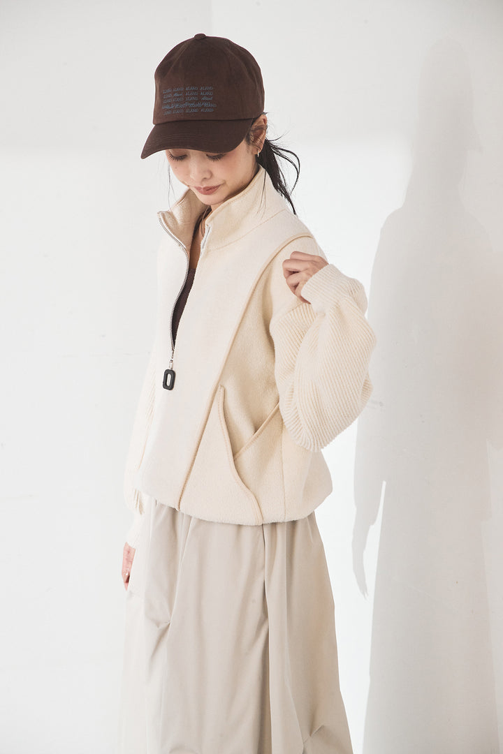 [SET]ハイネックパイピングデザインブルゾン+ランダムタックバルーンスカート(2set)