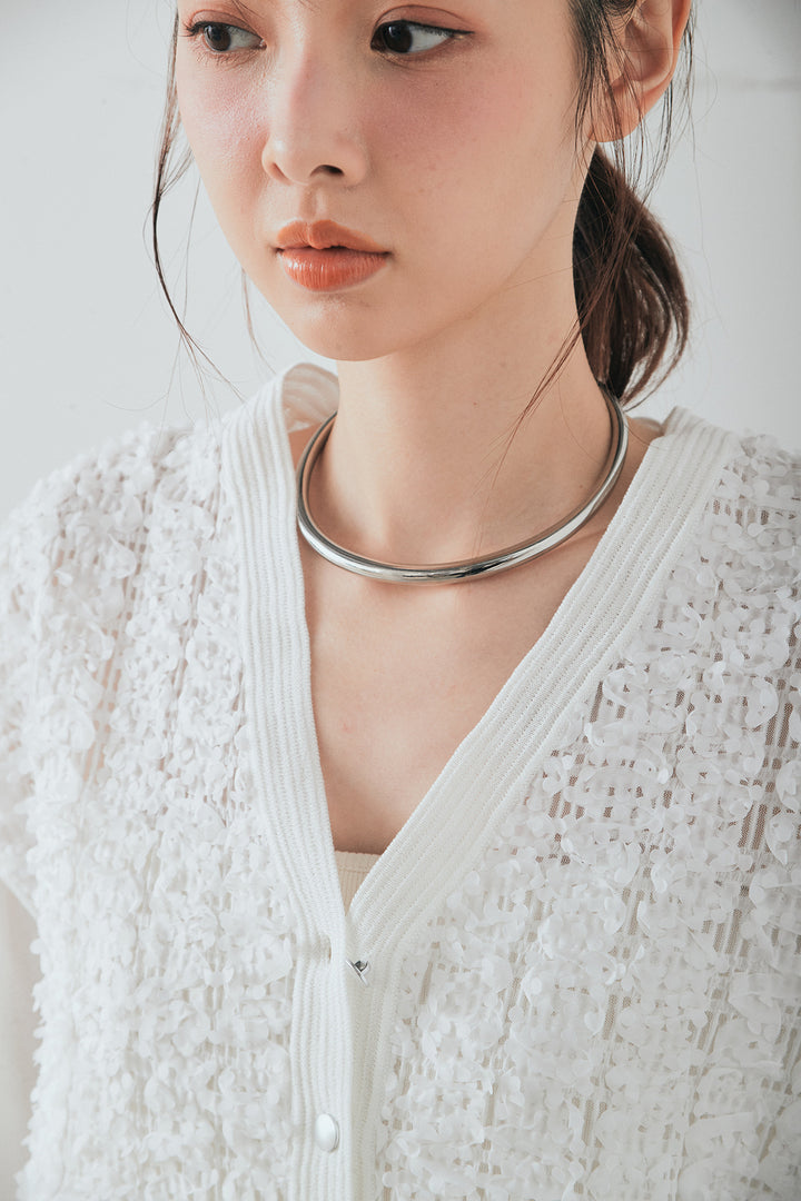 [SET]モコレースVネックカーディガン+カットダンボールウエストフリルカーブパンツ(2set)