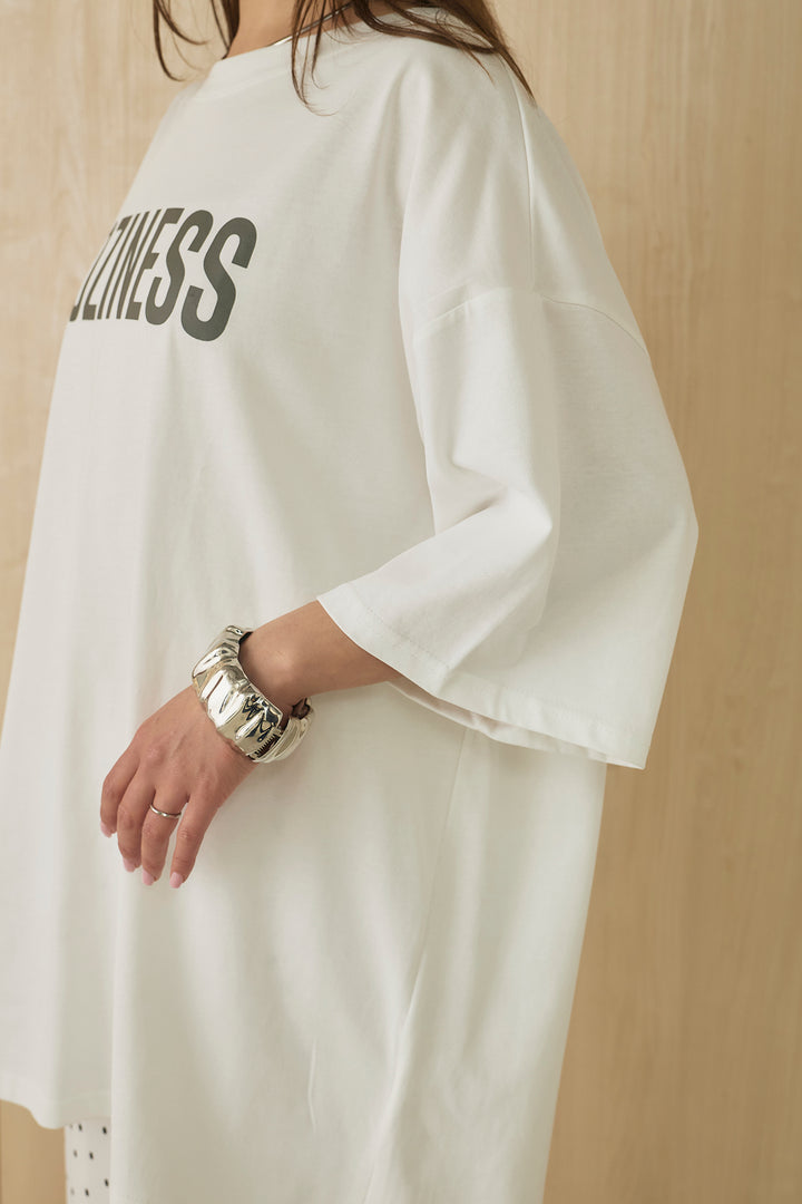 [SET]プリントロゴチュニックTシャツ+ドットサテンナロースカート(2set)