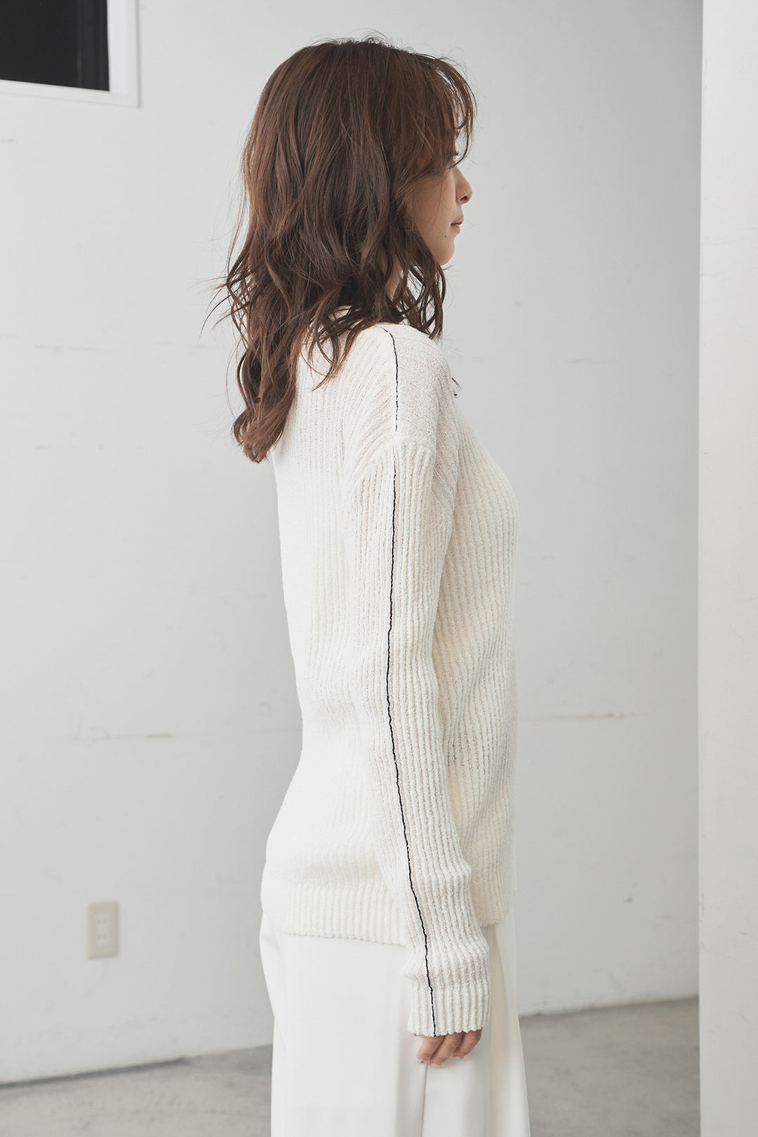 [SET]衿付きニットプルオーバー+ベルト付きツータックワイドパンツ(2set)