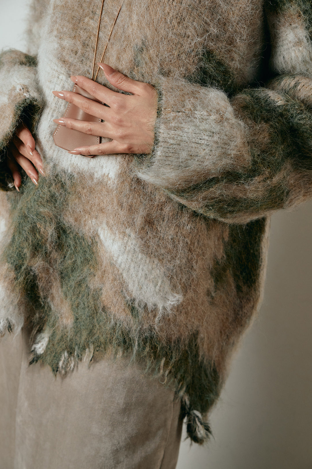 [SET]起毛裾デザインニュアンス柄ニットトップス+エコスウェードワイドスカート(2set)