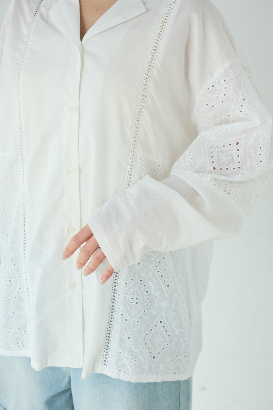 ローンレースオープンカラーシャツ