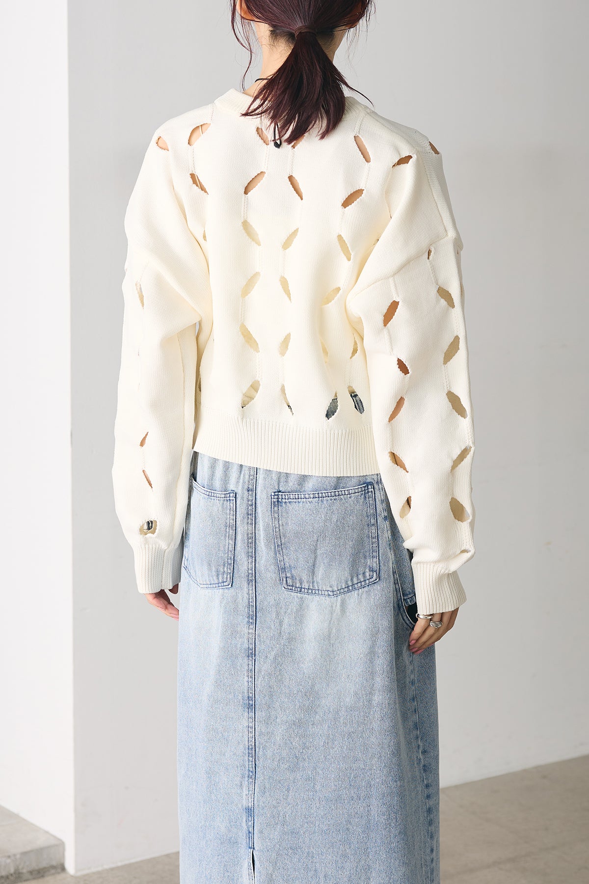 SET]穴開きニットプルオーバー+ジャガードワイドパンツ(2set) – ESICA