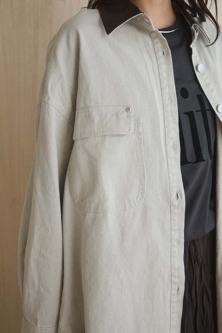[SET]襟レザーライクシャツジャケット+ベロアレースキャミ+リブウエストワイドパンツ(3set)