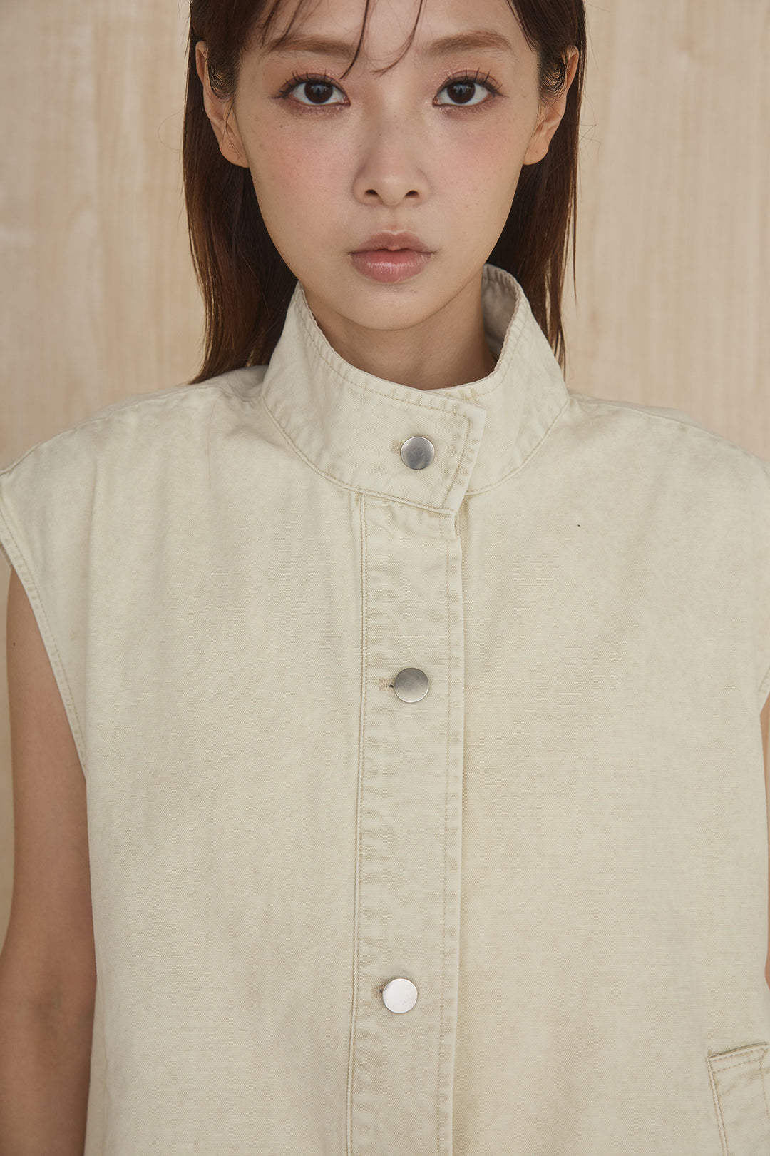 [SET]ケミカルデニムヘムカットオフジレ+ノースリロングワンピース(2set)