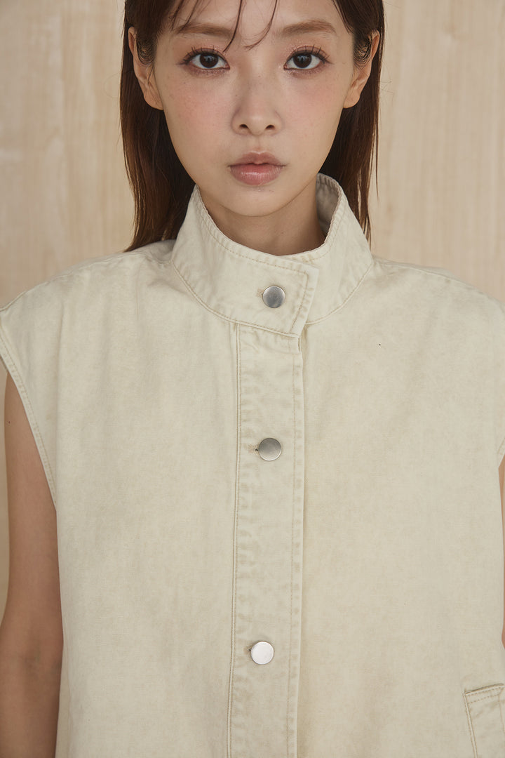 [SET]ケミカルデニムヘムカットオフジレ+ノースリロングワンピース(2set)