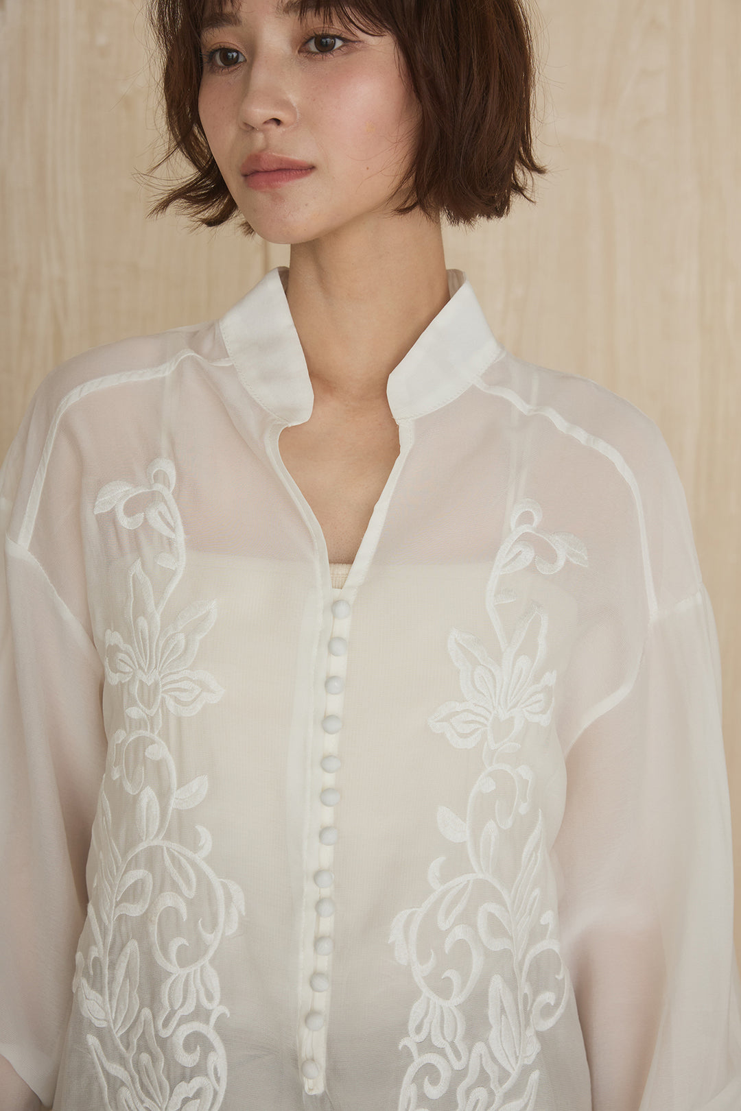 [SET]フロントボタンニュアンス柄ブラウス+ニーサイドタックウエストドロストパンツ(2set)