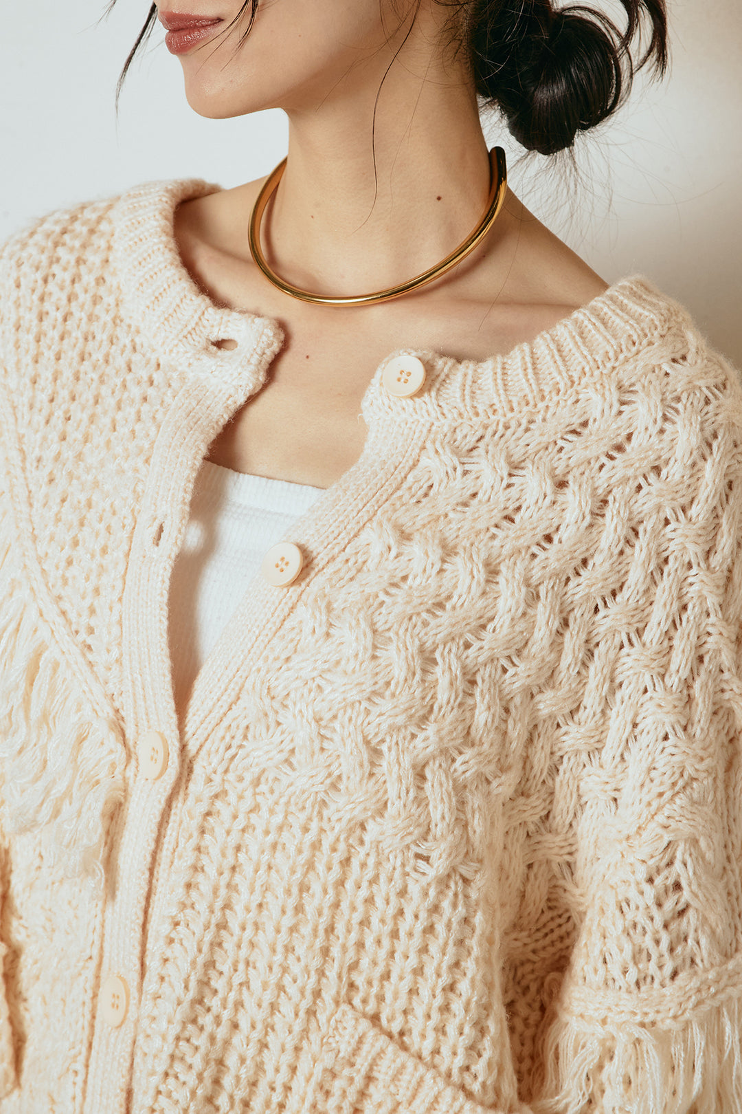 [SET]ランダムフリンジニットカーディガン+リラックスレオパード柄ワイドパンツ(2set)