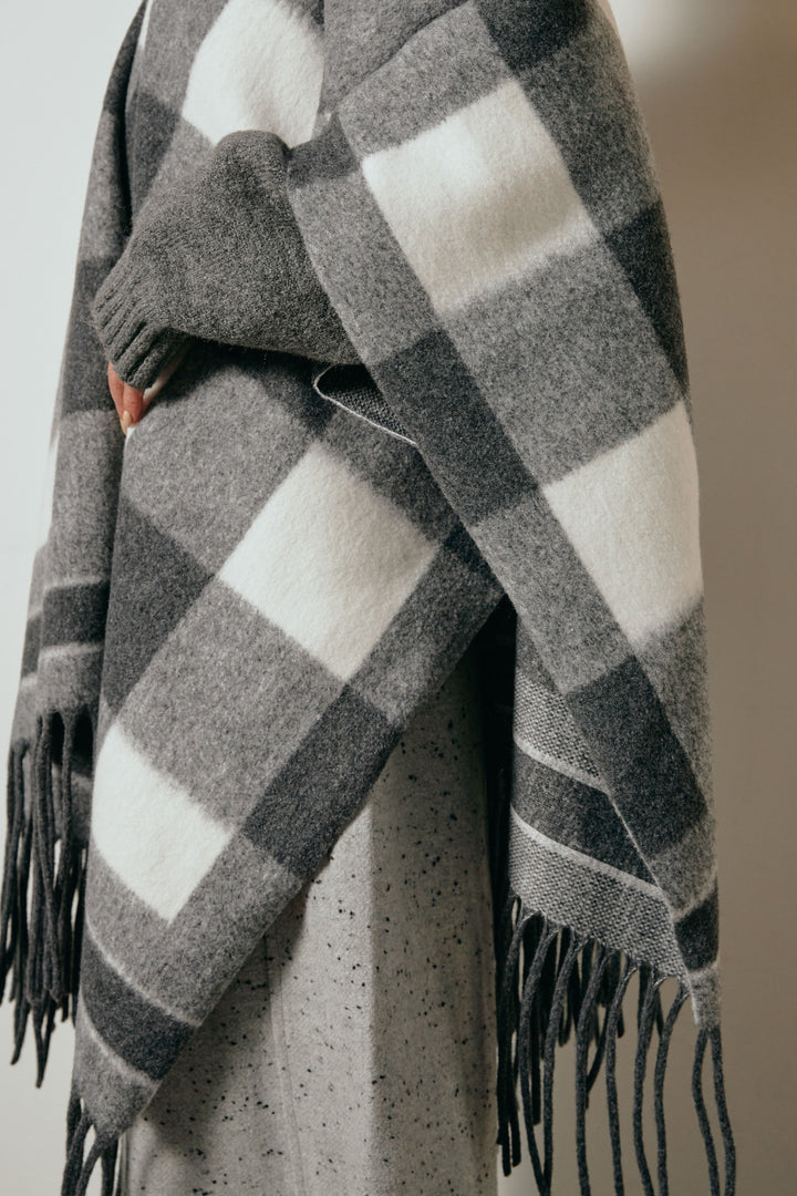 [SET]裾フリンジ柄ポンチョアウター+ノースリーブニットロングワンピース(2set)