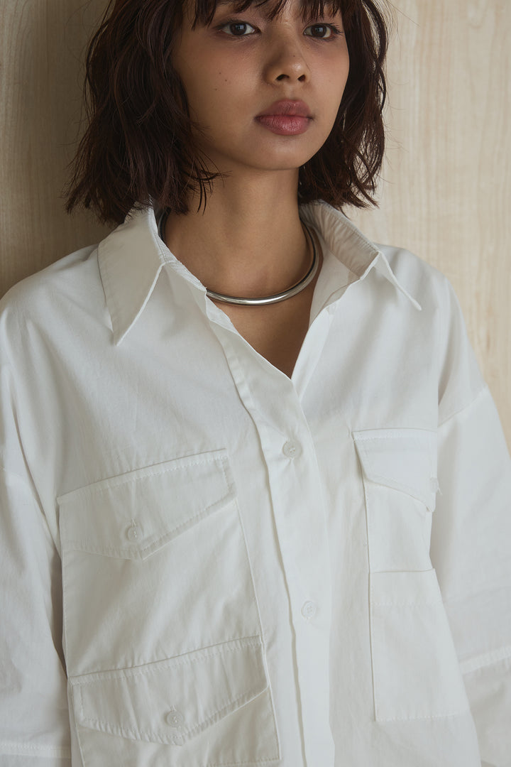 [SET]ビッグポケットシャツ+裾絞りワイドパンツ(2set)