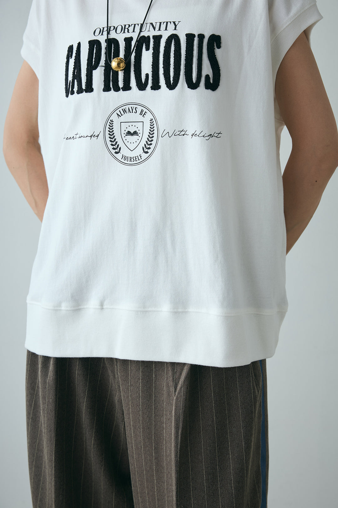 [SET]サガラ刺繍フレンチスリーブTシャツ+ピンストライプサイドラインワイドパンツ(2set)
