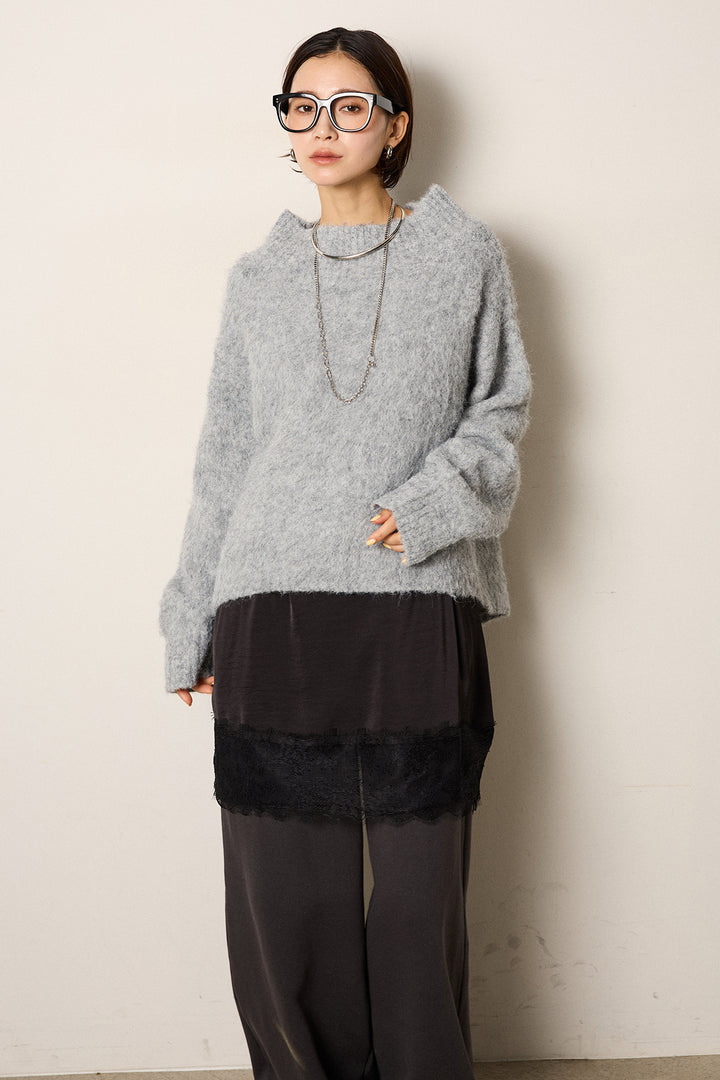 [SET]アルパカタッチオフショルニット+レース切り替えキャミソール+裏起毛スウェットワイドパンツ(3set)