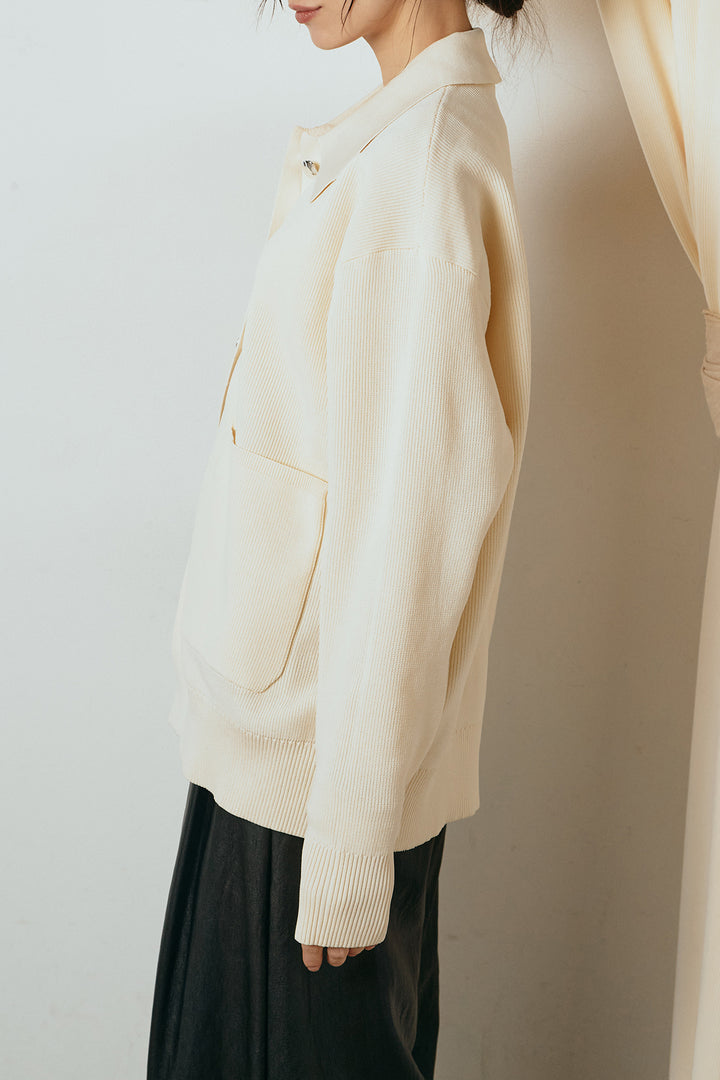 [SET]メタル釦衿付きニットカーディガン+ベルト付きレザーライクタックパンツ(2set)