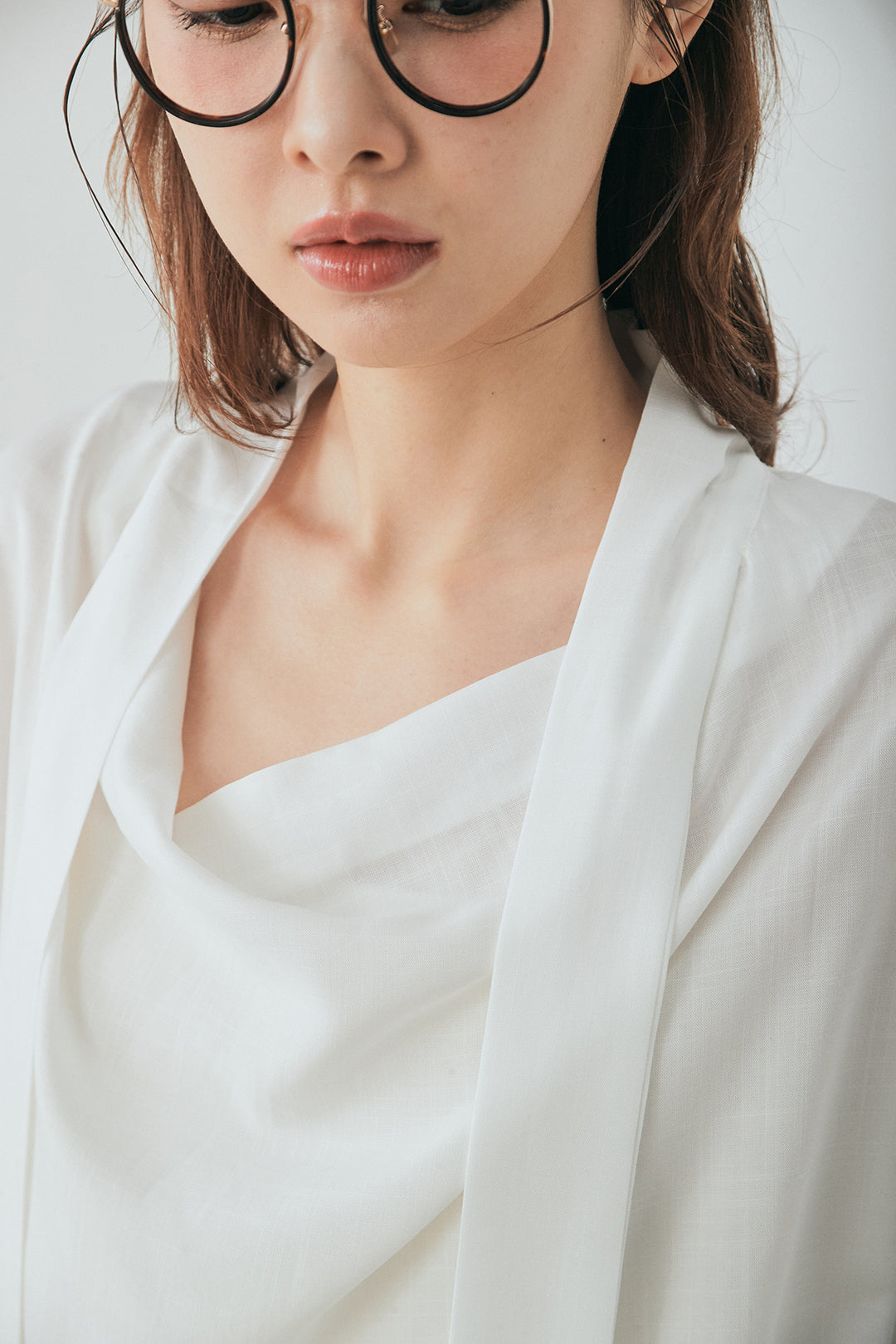 [SET]ニュアンスボータイブラウス+斜めボタンタック入りスラックス(2set)