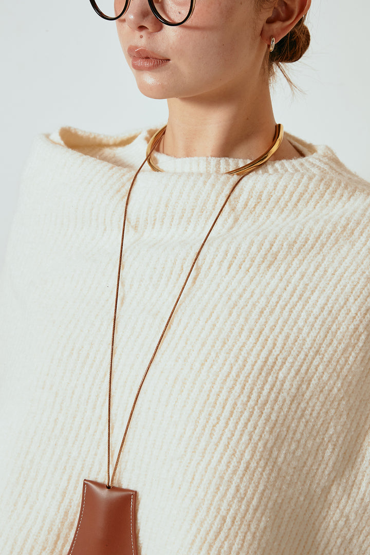 [SET]ケープデザインリブニットトップス+タータンチェック柄タックパンツ(2set)