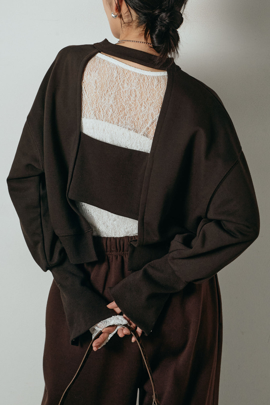 [SET]裏毛バックオープンプルオーバー+裏起毛スウェットワイドパンツ(2set)