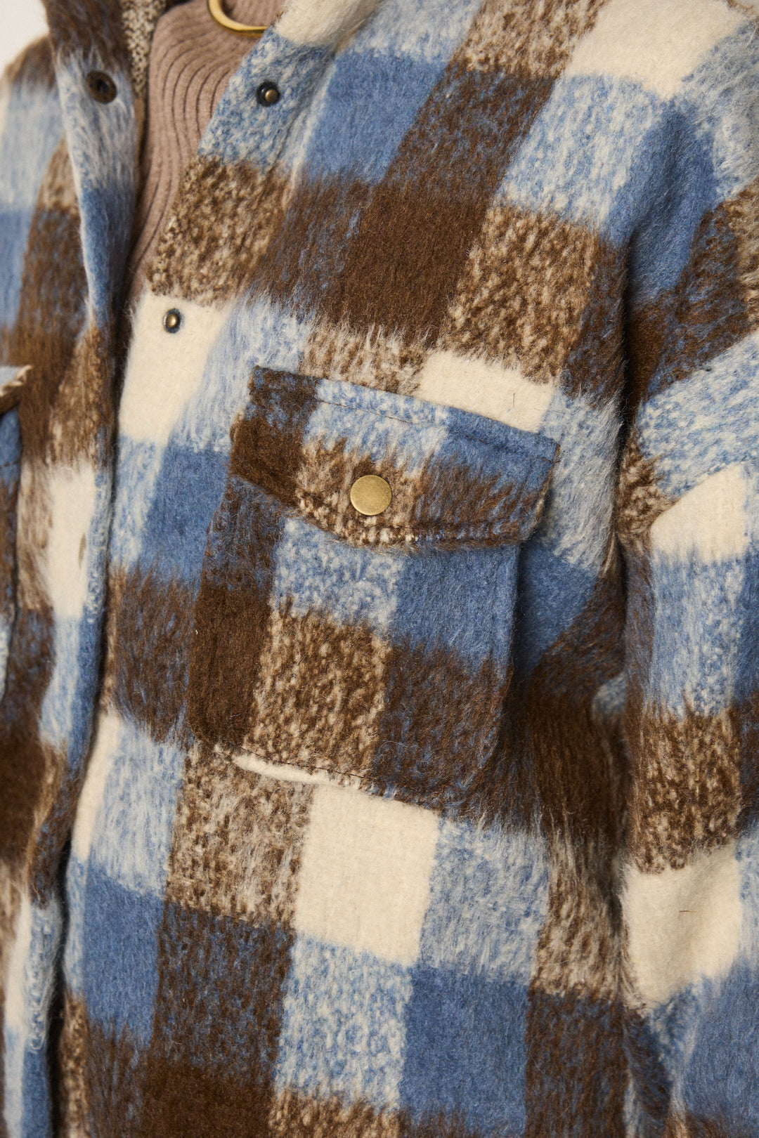 [SET]起毛チェック柄ポケットアウター+ストレッチエコレザーバミューダパンツ(2set)