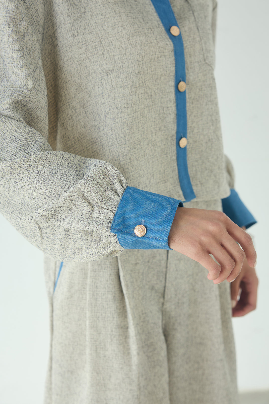 ツイード×デニムショート丈シャツ