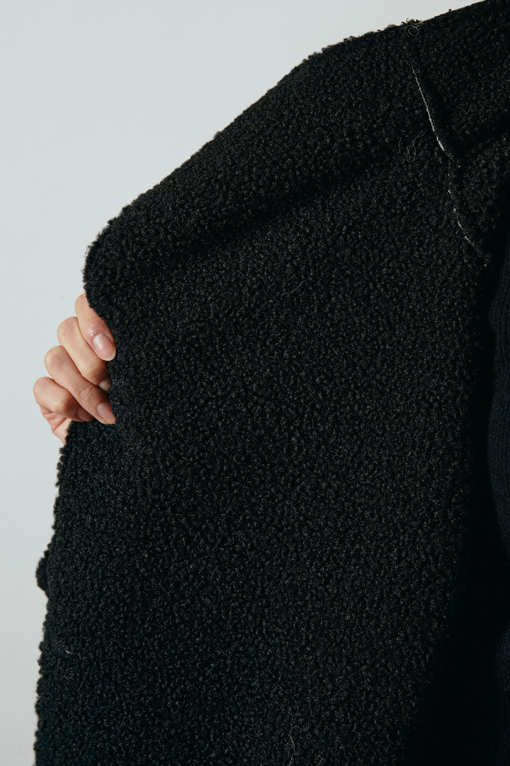 [SET]裏地ボアハイネックロングアウター+フェイクレザー太ベルト付きタックワイドパンツ(2set)