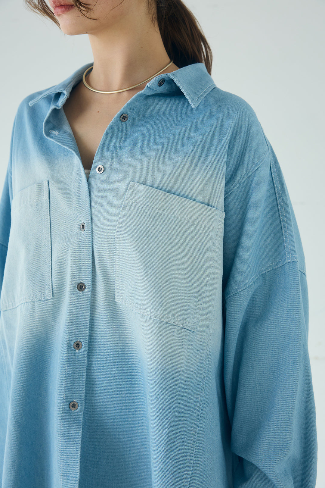 [SET]ヴィンテージ加工デニムオーバーシャツ+ヴィンテージ加工デニムワイドパンツ(2set)