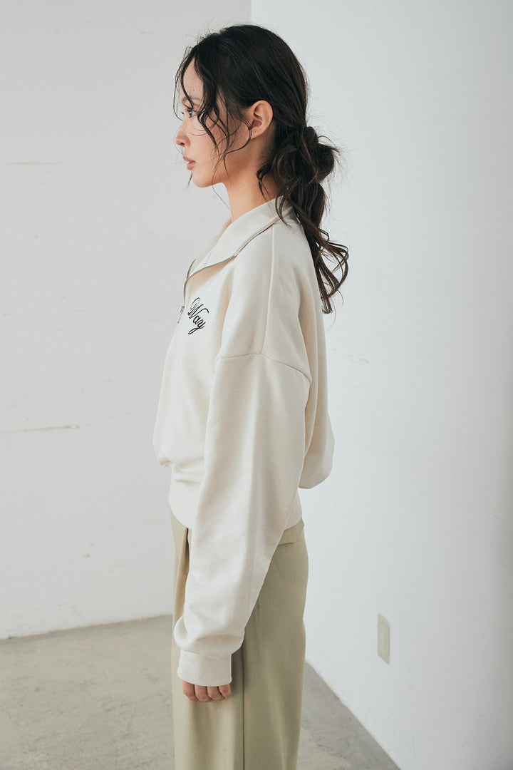 [SET]裏毛ロゴ刺繍ハーフZIPスウェット+斜めボタンタック入りスラックス(2set)