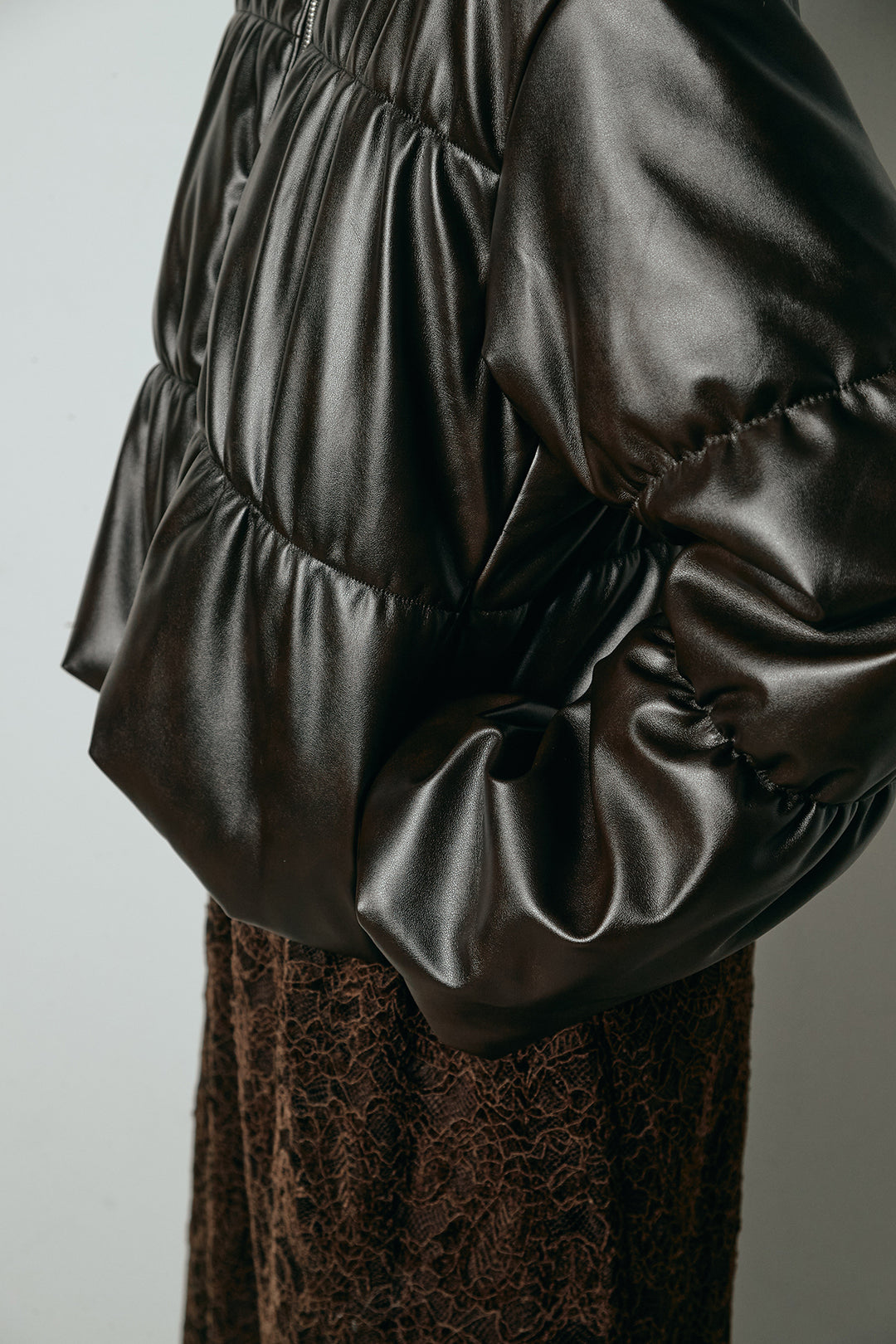 レザーライクWジップスタンドカラー中綿ブルゾン