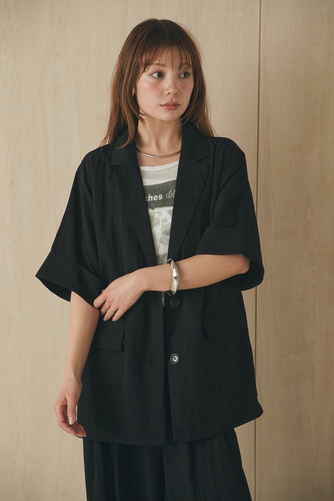 [SET]リネンストライプレイヤードキャミ+リネンストライプタックワイドパンツ(2set)