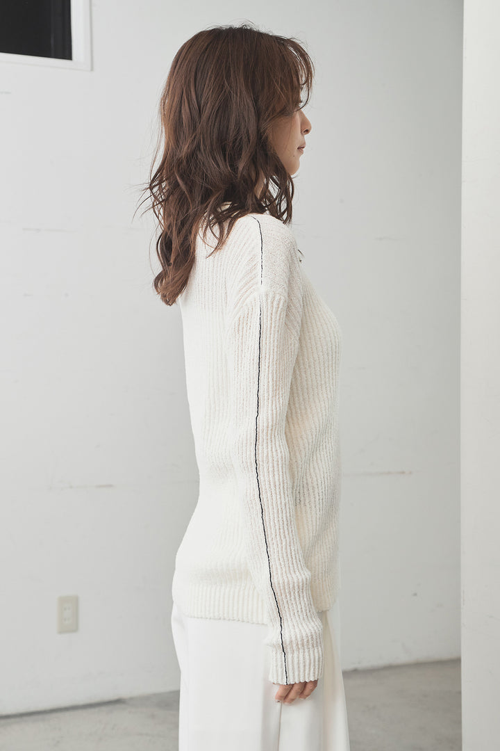 [SET]衿付きニットプルオーバー+サイドベルトタック入りスラックス(2set)