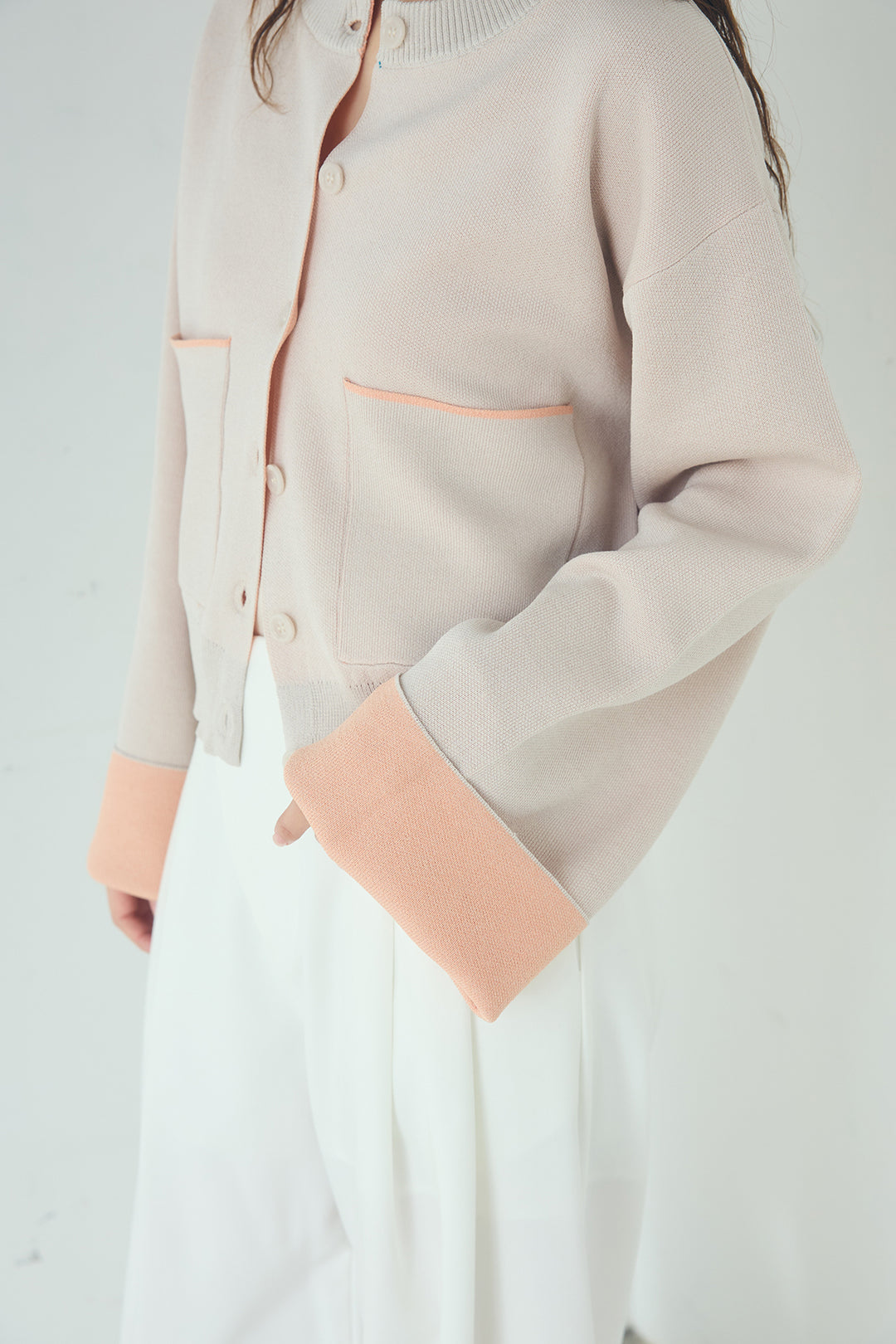 [SET]レーヨンポリダブルフェイスカーディガン+レース刺繍切替ワイドパンツ(2set)