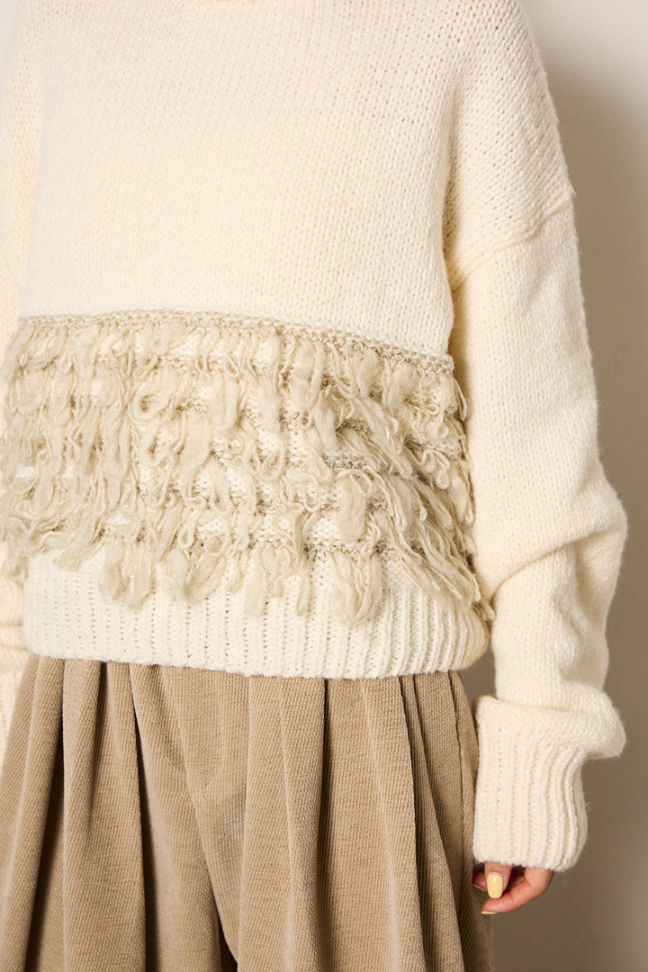 [SET]ループ編み切り替えニットプルオーバー+ベルトループコーデュロイワイドパンツ(2set)