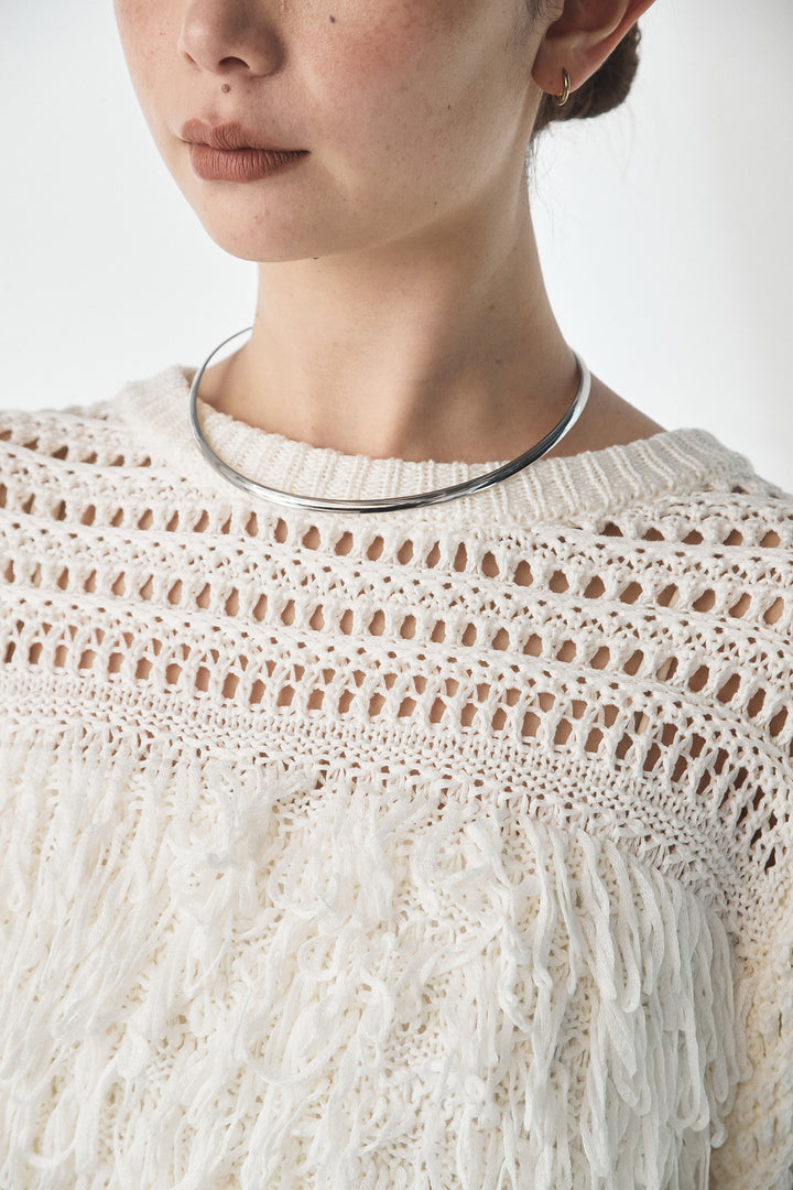 [SET]メッシュフリンジ切り替えプルオーバー+合繊ツイルスタンドウエスト巻きジョガーパンツ(2set)