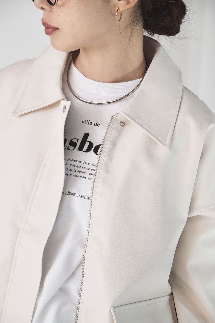 [SET]レザーライクオーバーサイズブルゾン+カットフリンジニットタイトスカート(2set)