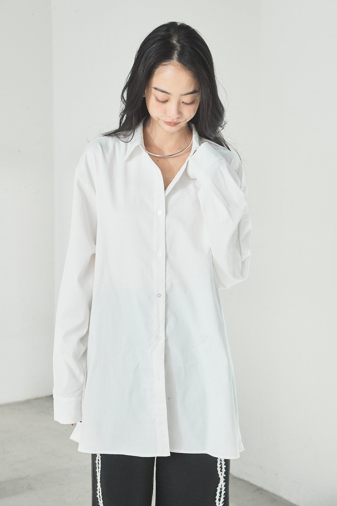 [SET]ニットキャミ付きシャツ+刺繡テープラインパンツ(2set)