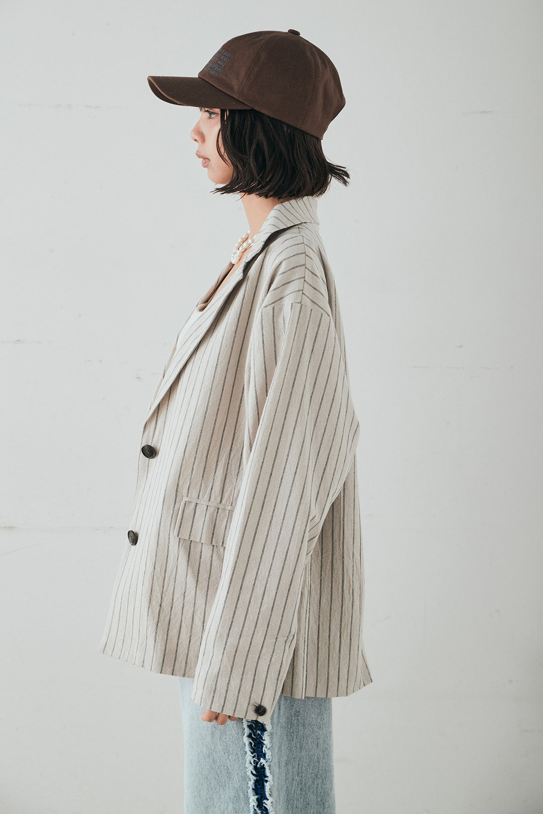 [SET]リネンライクストライプテーラードジャケット+リネンライクストライプタックイージーパンツ(2set)