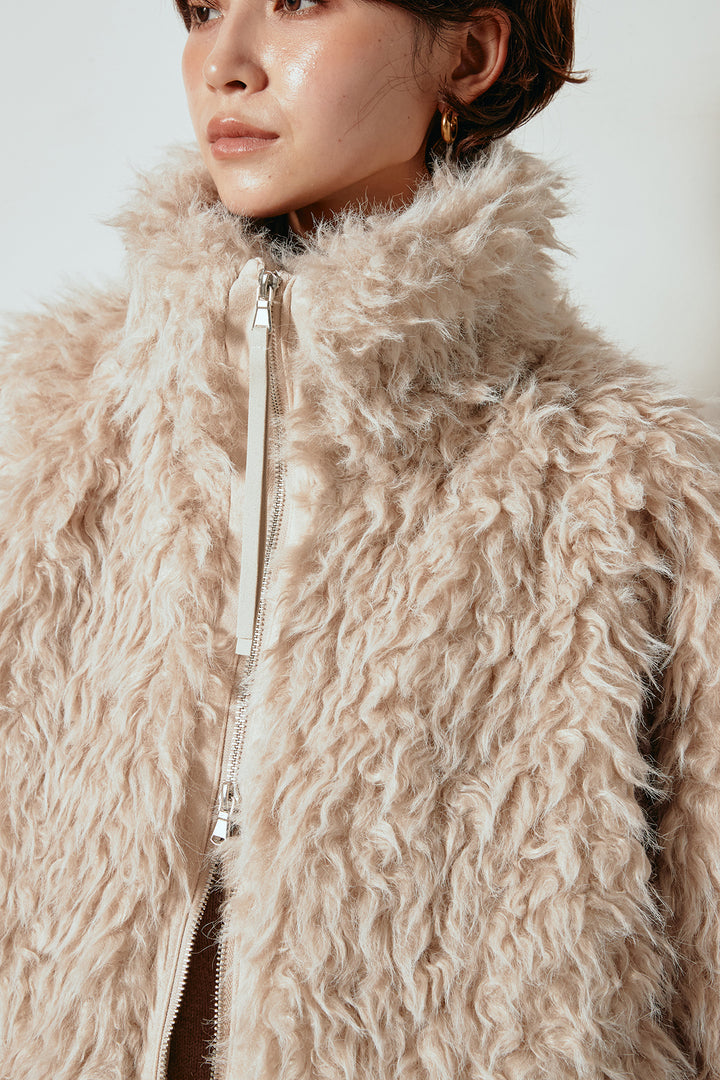 [SET]ミックスシープファースタンドブルゾン+花柄刺繍ベロアフレアスカート(2set)