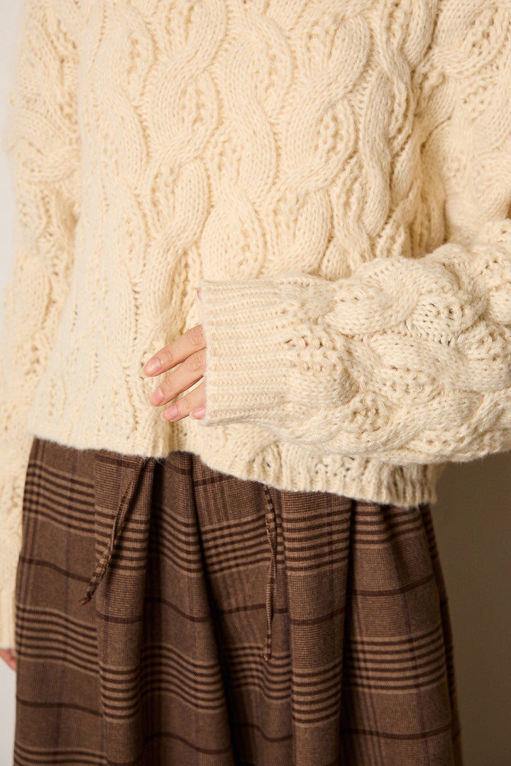 [SET]ケーブルリラックスショートニット+箔プリントBIGシルエットロングスリーブTシャツ+レオパードジャガードニットパンツ(3set)