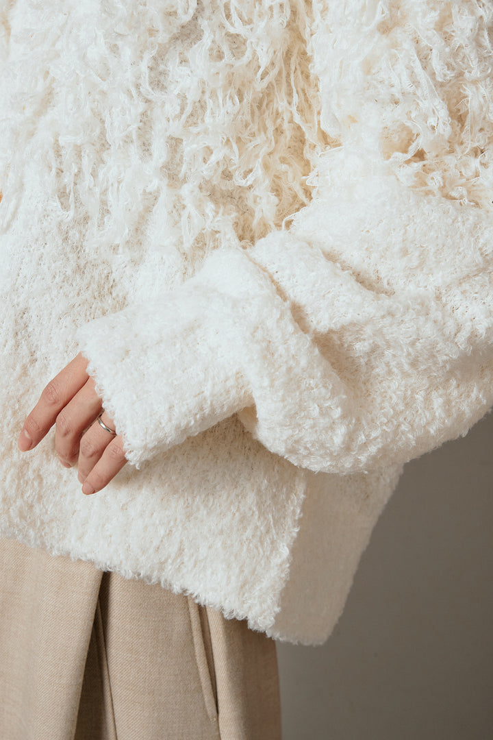 [SET]ループ編みVネックニットカーディガン+ポーチベルト付きカーブパンツ(2set)