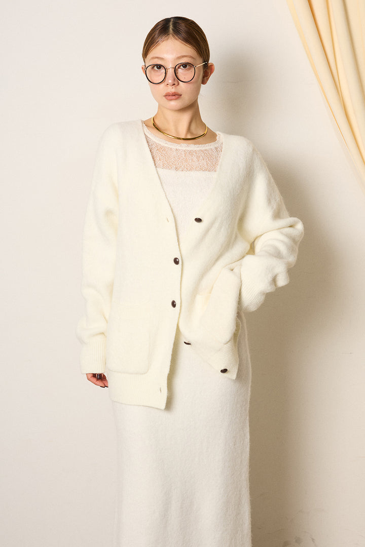 丸ボタン起毛ニットカーディガン