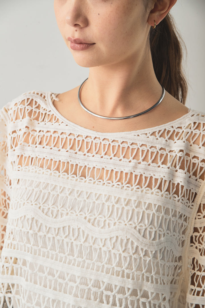 裾デザインメッシュプルオーバー