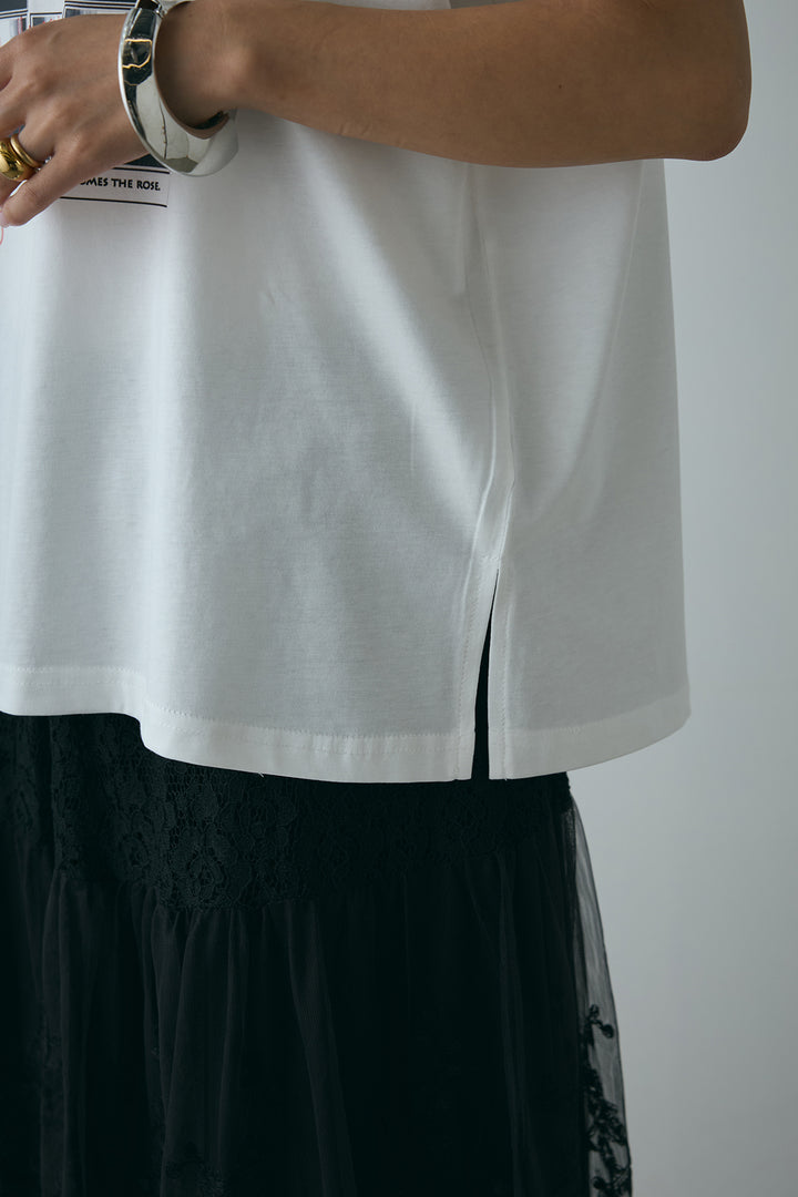 [SET]フォトプリントラグランTシャツ+ミックスレース刺繍スカート(2set)
