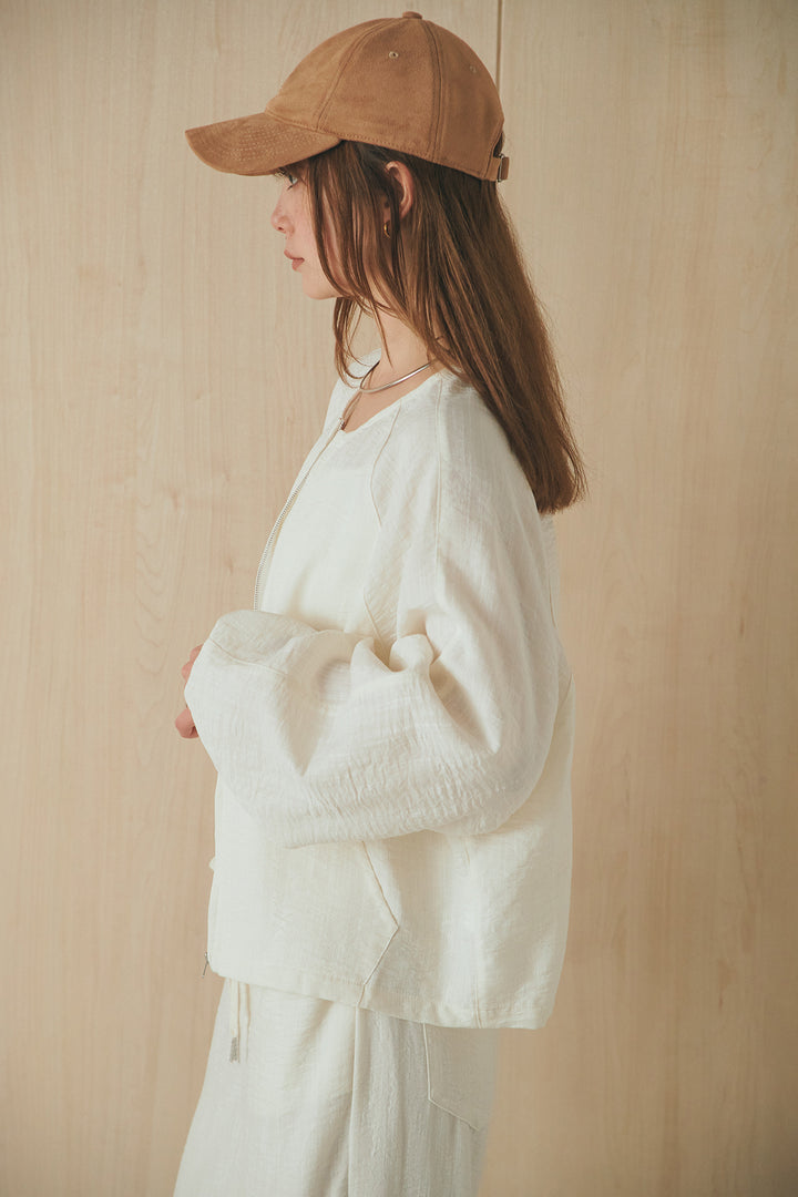 [SET]麻混ノーカラーブルゾン+麻混ウエストドロストパンツ(2set)