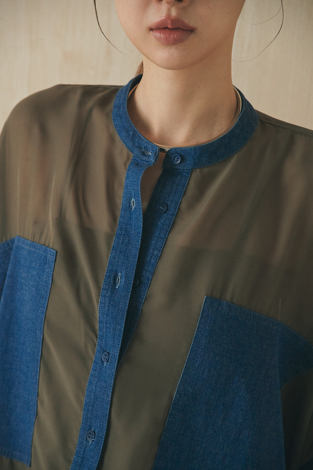 [SET]デニムライクビッグツーポケシアーシャツ+フロントボタンデニムサロペット(2set)