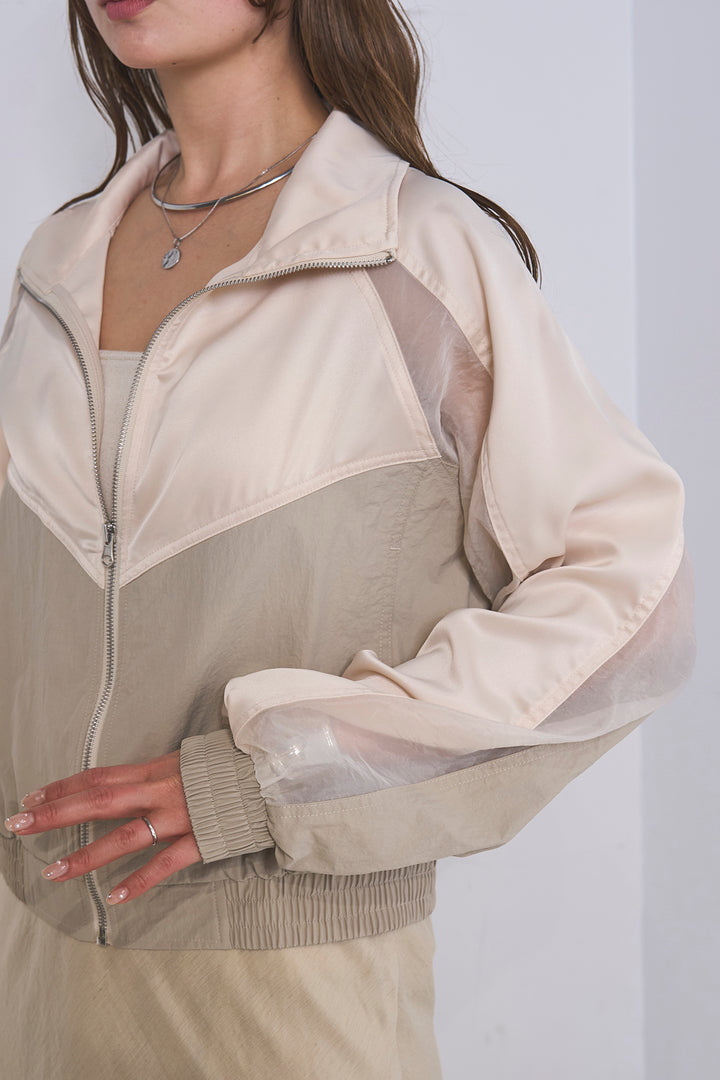 [SET]異素材切替ZIPブルゾン+サイドラインギャザースカート(2set)