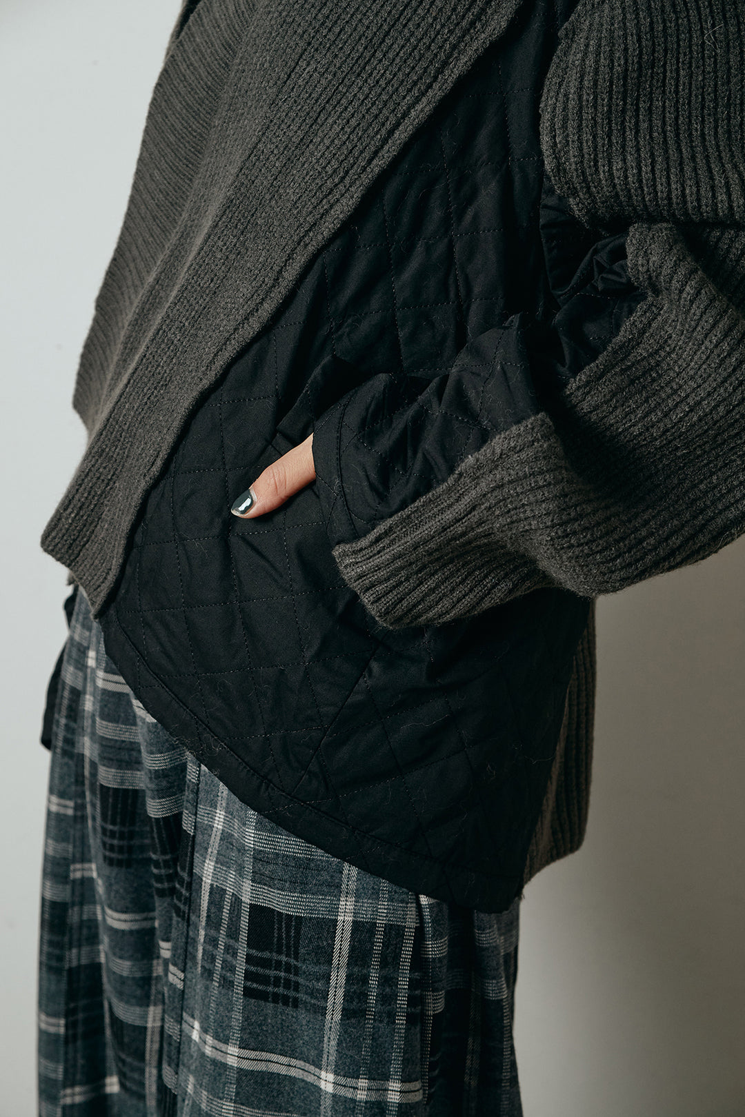 [SET]キルティング切り替えニットカーディガン+ウエストラップ巻きニットスカート(2set)