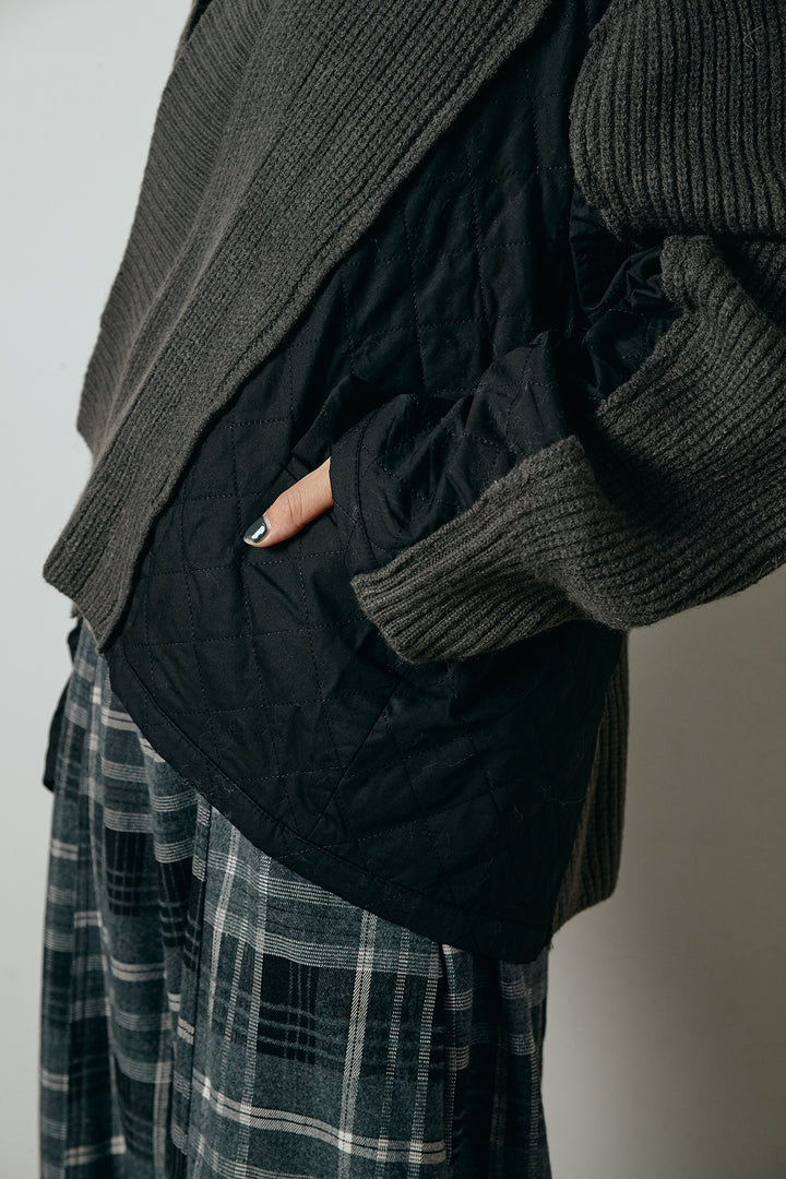 [SET]キルティング切り替えニットカーディガン+ウエストラップ巻きニットスカート(2set)