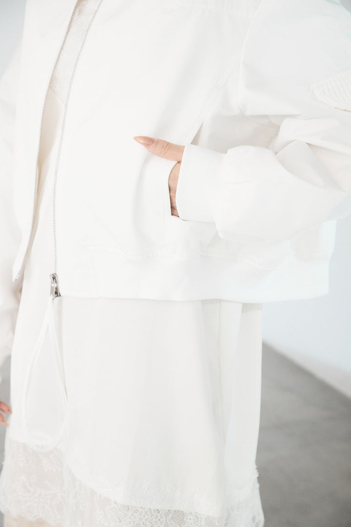 [SET]袖ギャザーデザインブルゾン+センターラインニットパンツ(2set)